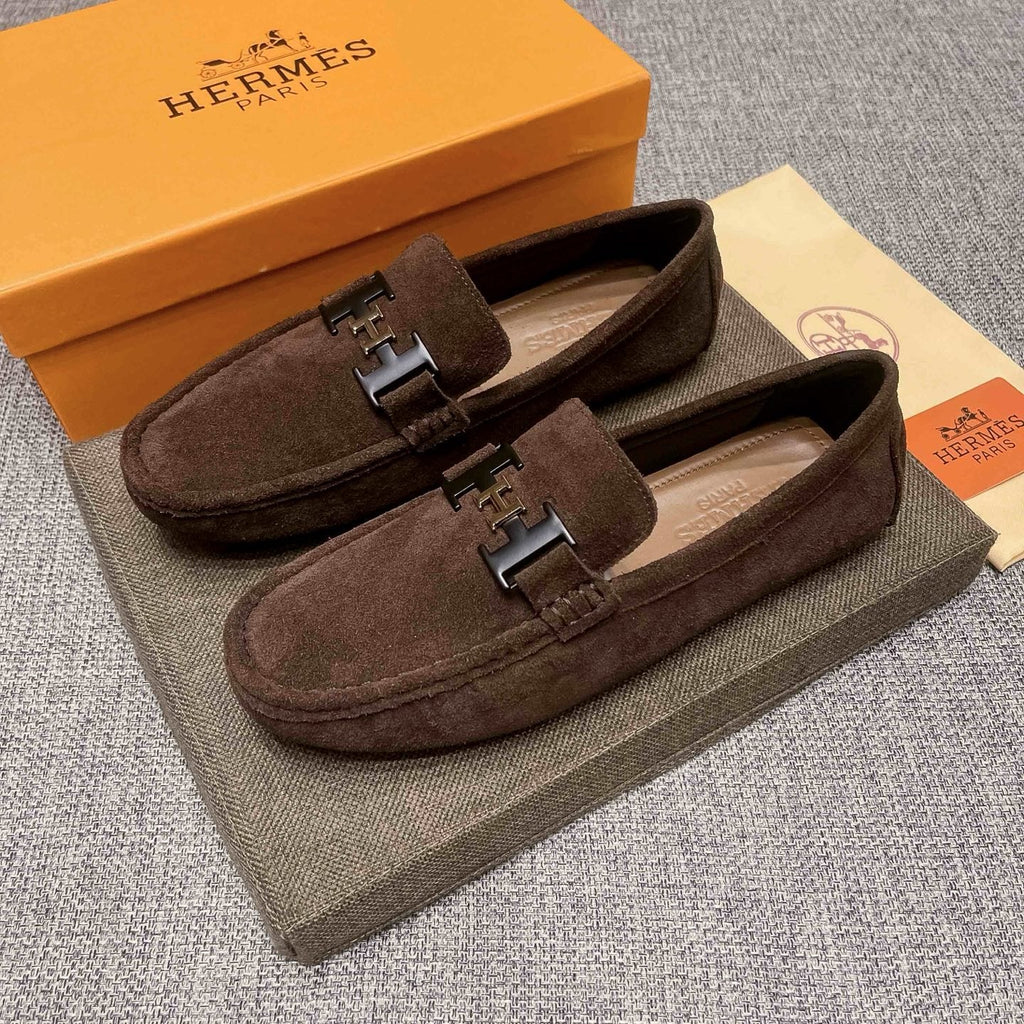 Hermès Brown Suede H Hardware Loafers — side