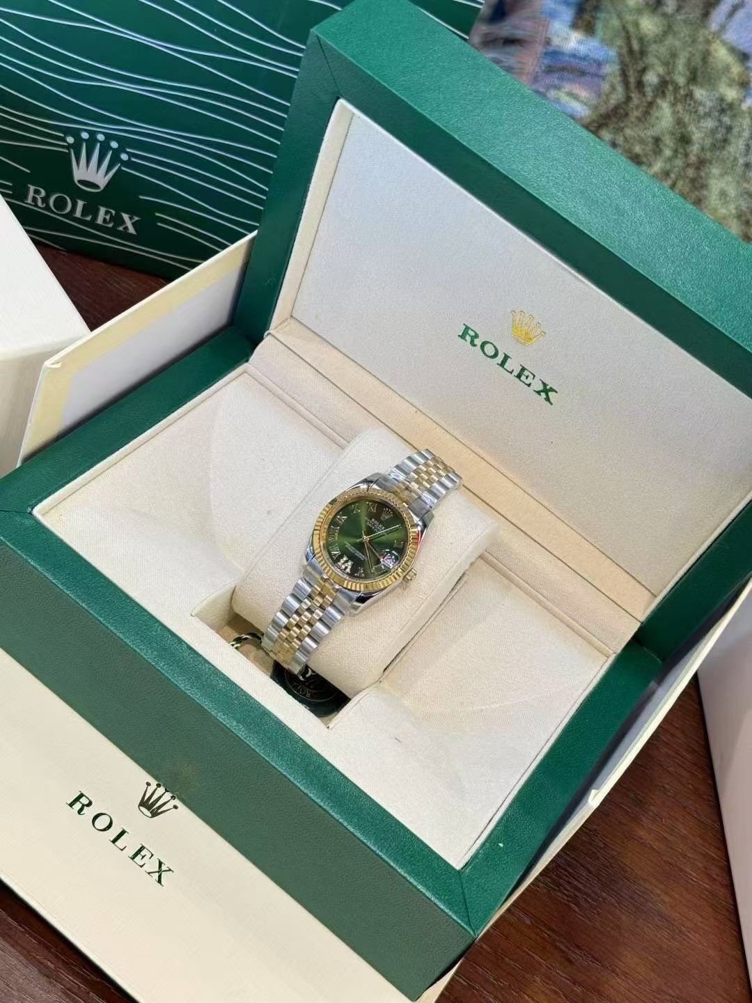 Rolex Green Dial Two-Tone Watch — front
