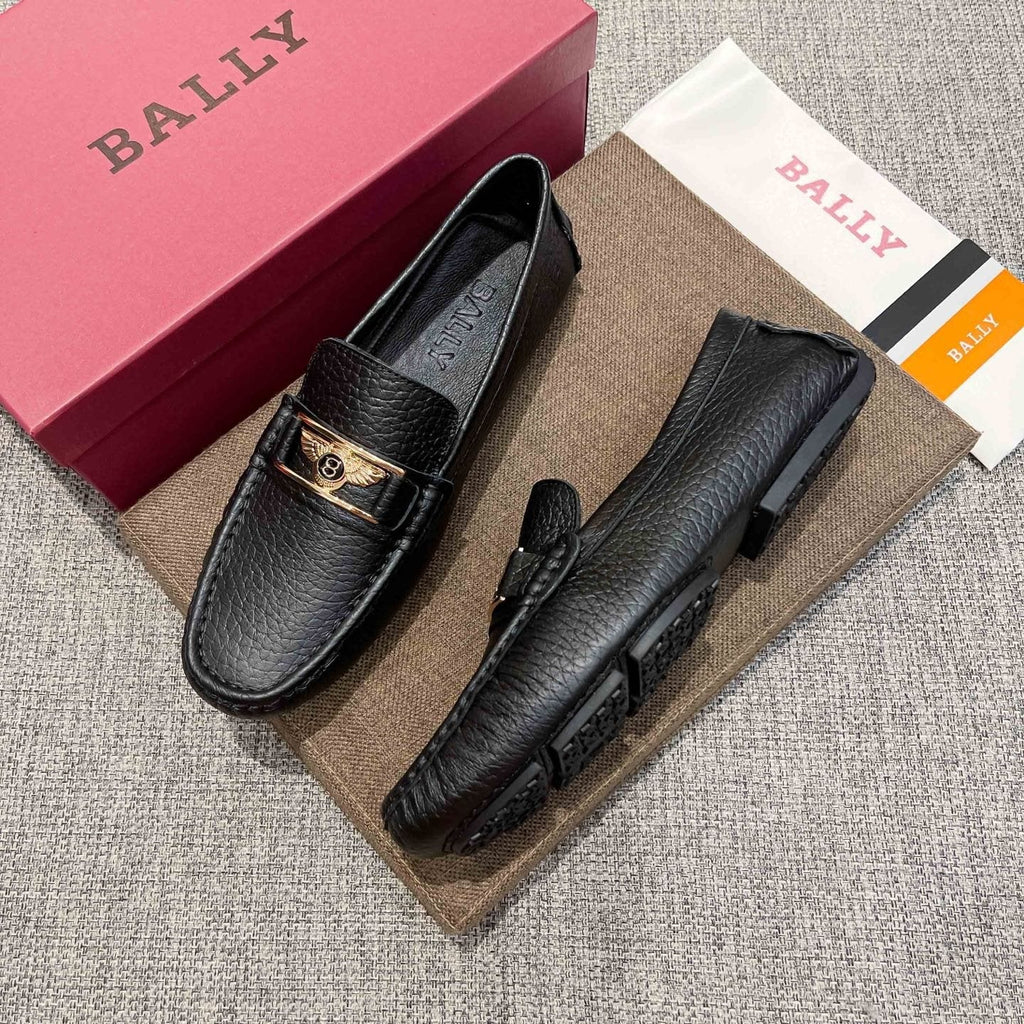 Bally Black Textured Slip-On Loafers — side
