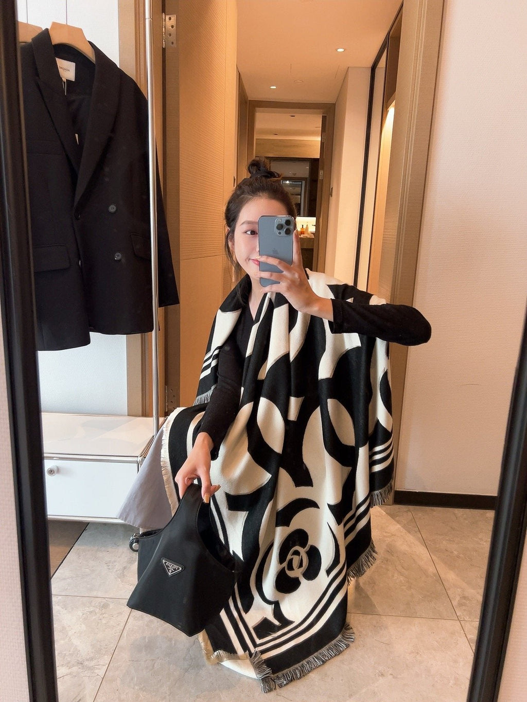 Chanel Floral Square Scarf — model