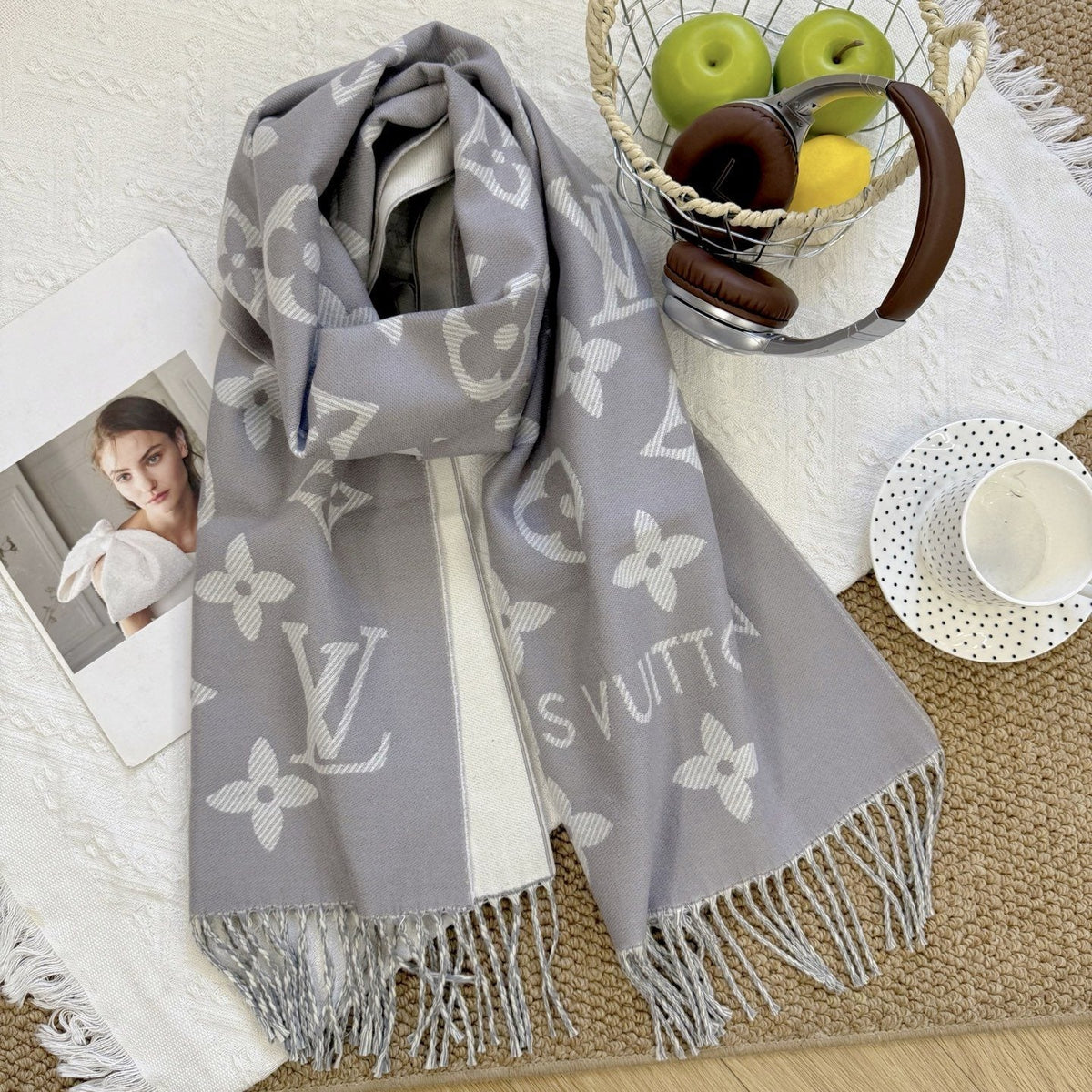 Louis Vuitton Reversible Fringed Scarf — front