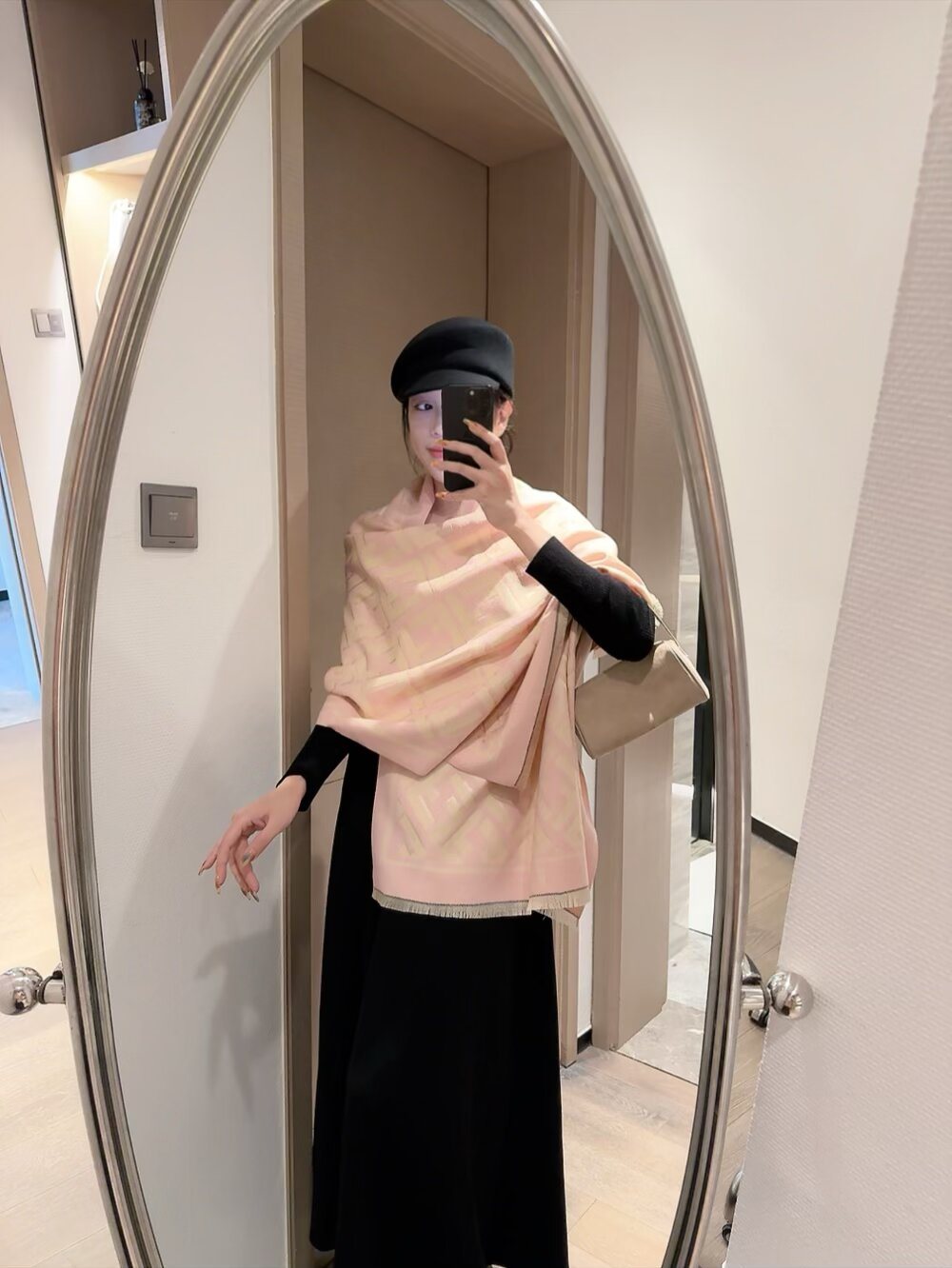 FENDI Black & Beige Monogram Scarf — model