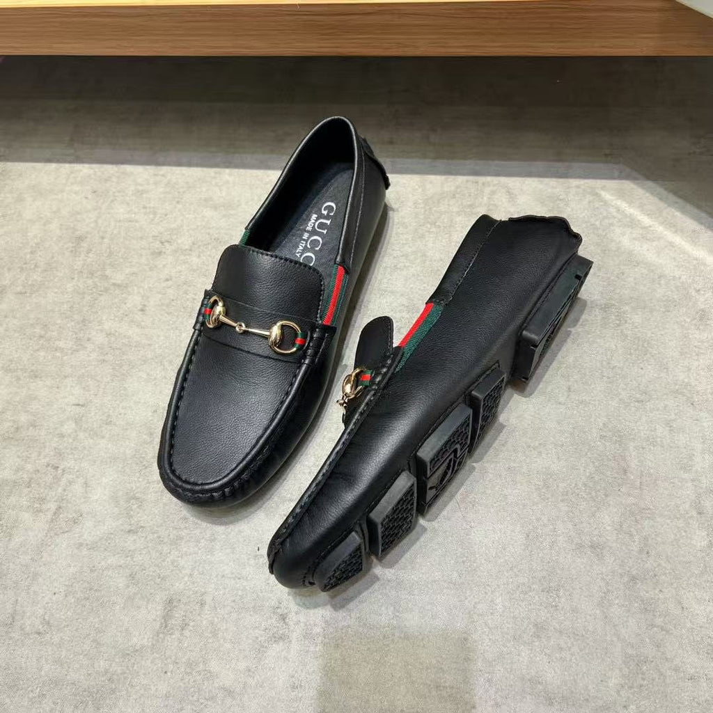 Gucci Black Stripe Bit Loafers — side