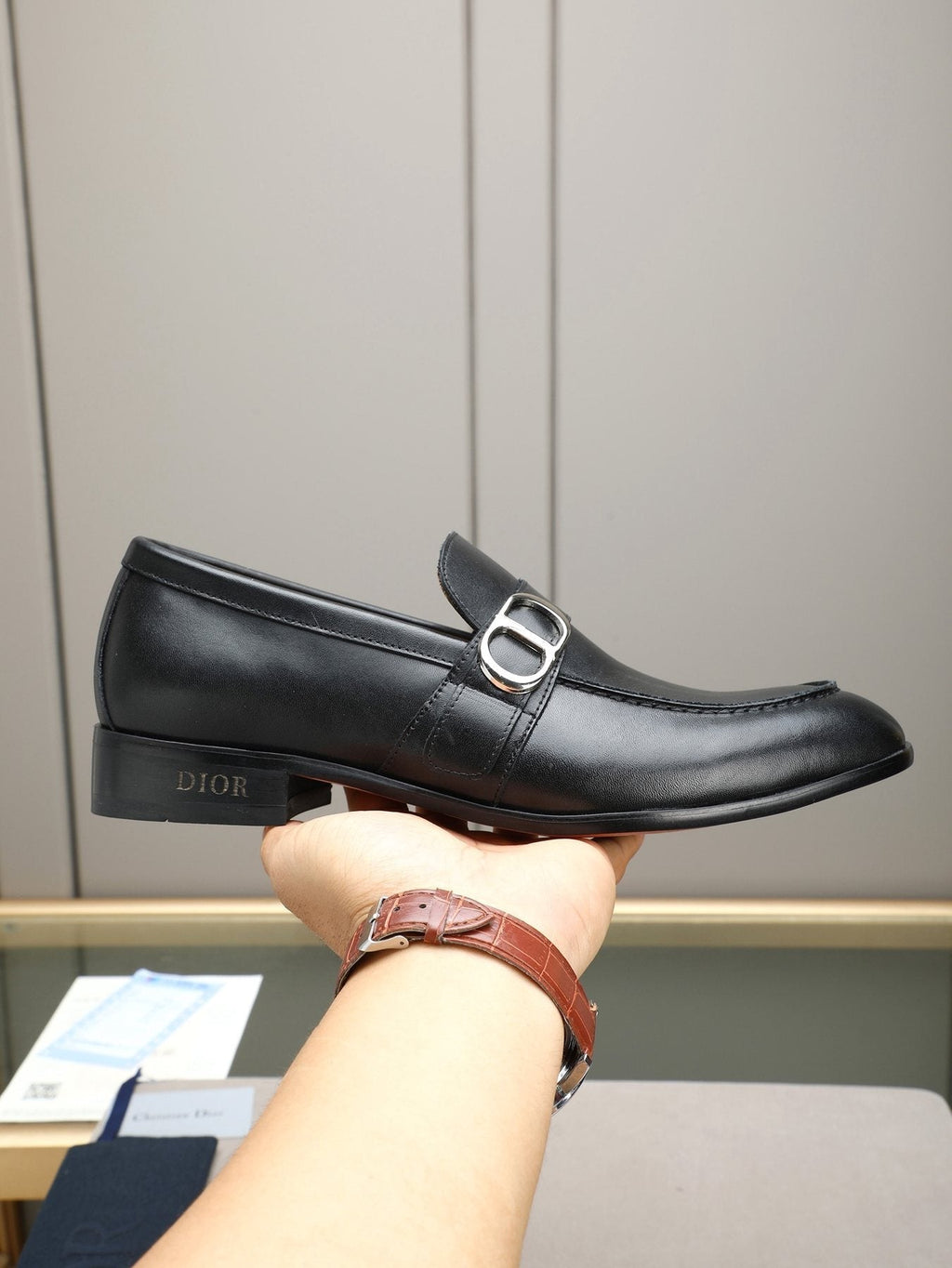 Dior Black Buckle Loafers — model