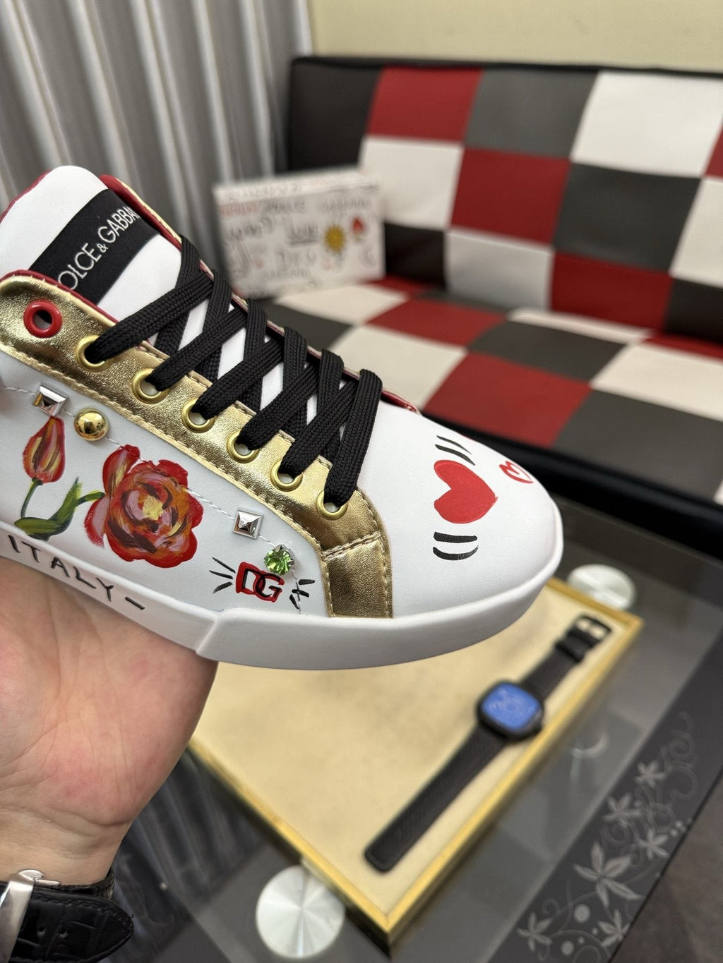Dolce & Gabbana Floral Print Low-Top Sneakers — side