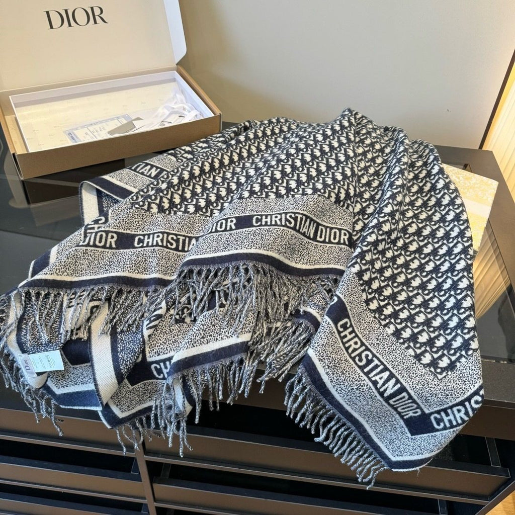Dior Letter-Pattern Fringed Square Scarf — front