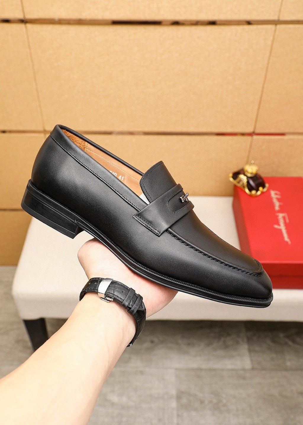 Ferragamo Leather Bit Loafers — model