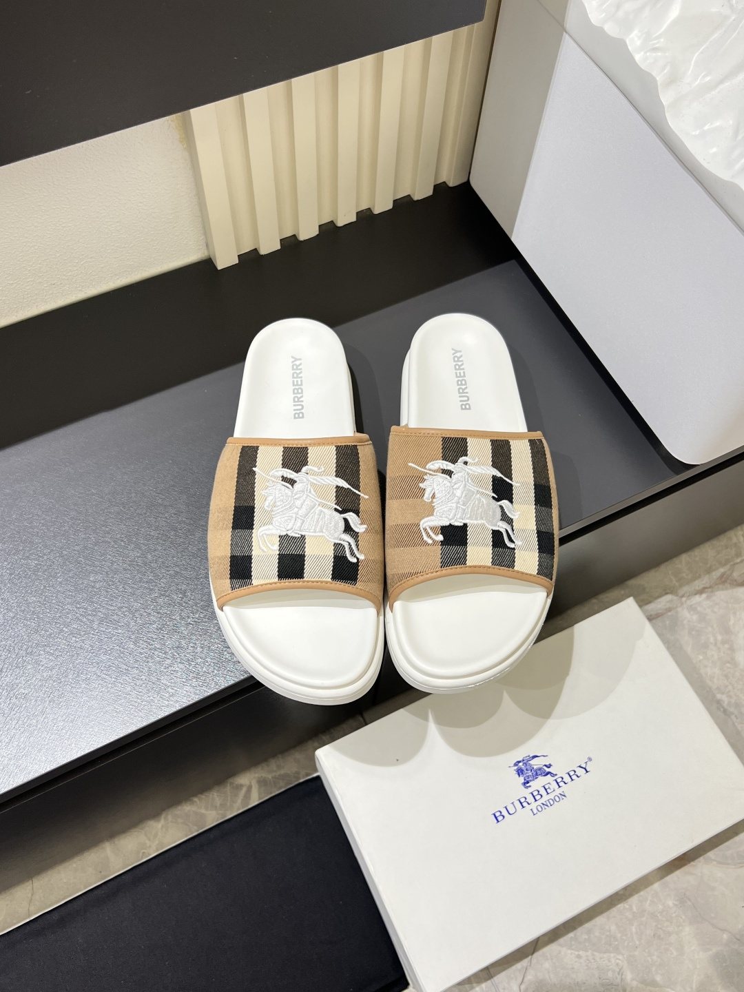 Burberry Plaid Slide Sandals — front