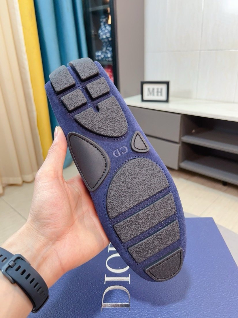 Dior Moc-Toe Logo Plaque Loafers — detail