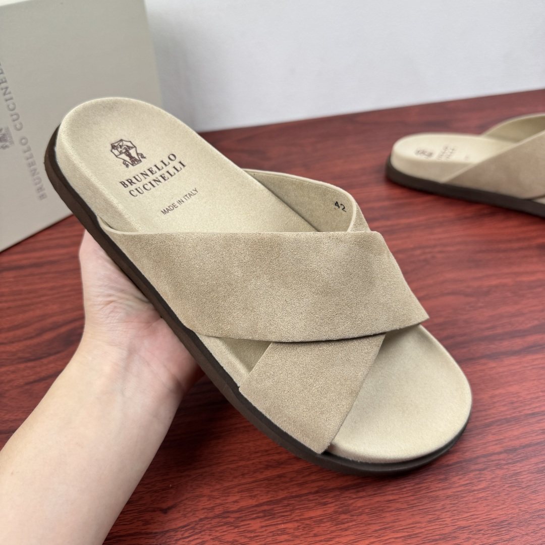 Brunello Cucinelli Cross-Strap Slide Sandals — model