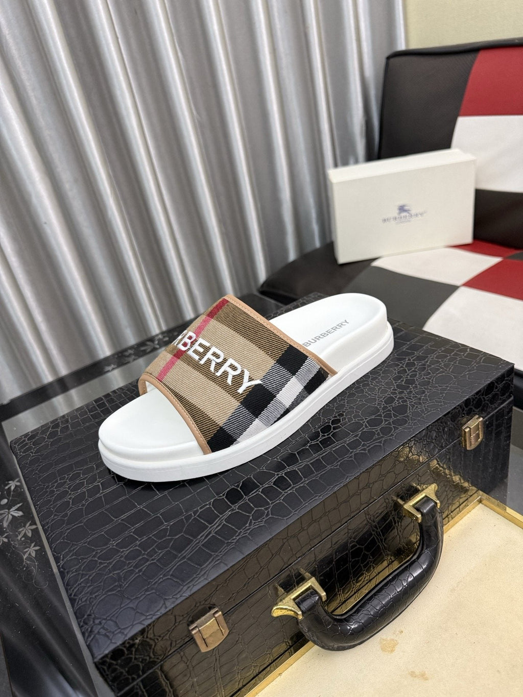 Burberry Check Logo Slide Sandals — hero