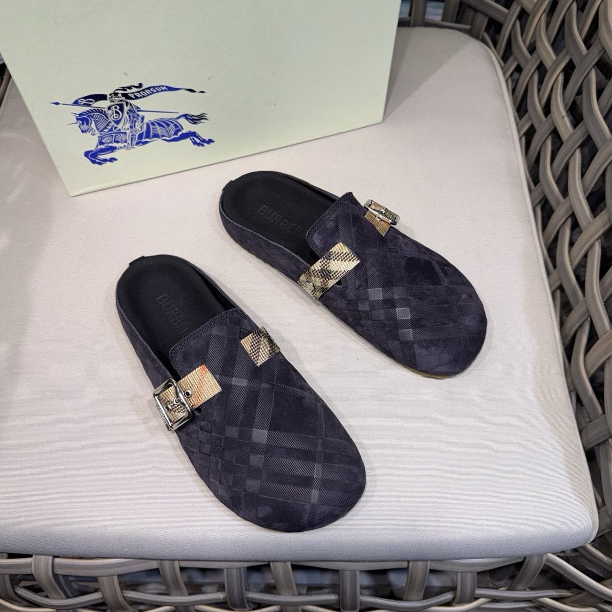 Burberry Patterned Buckle Mule Shoes — front
