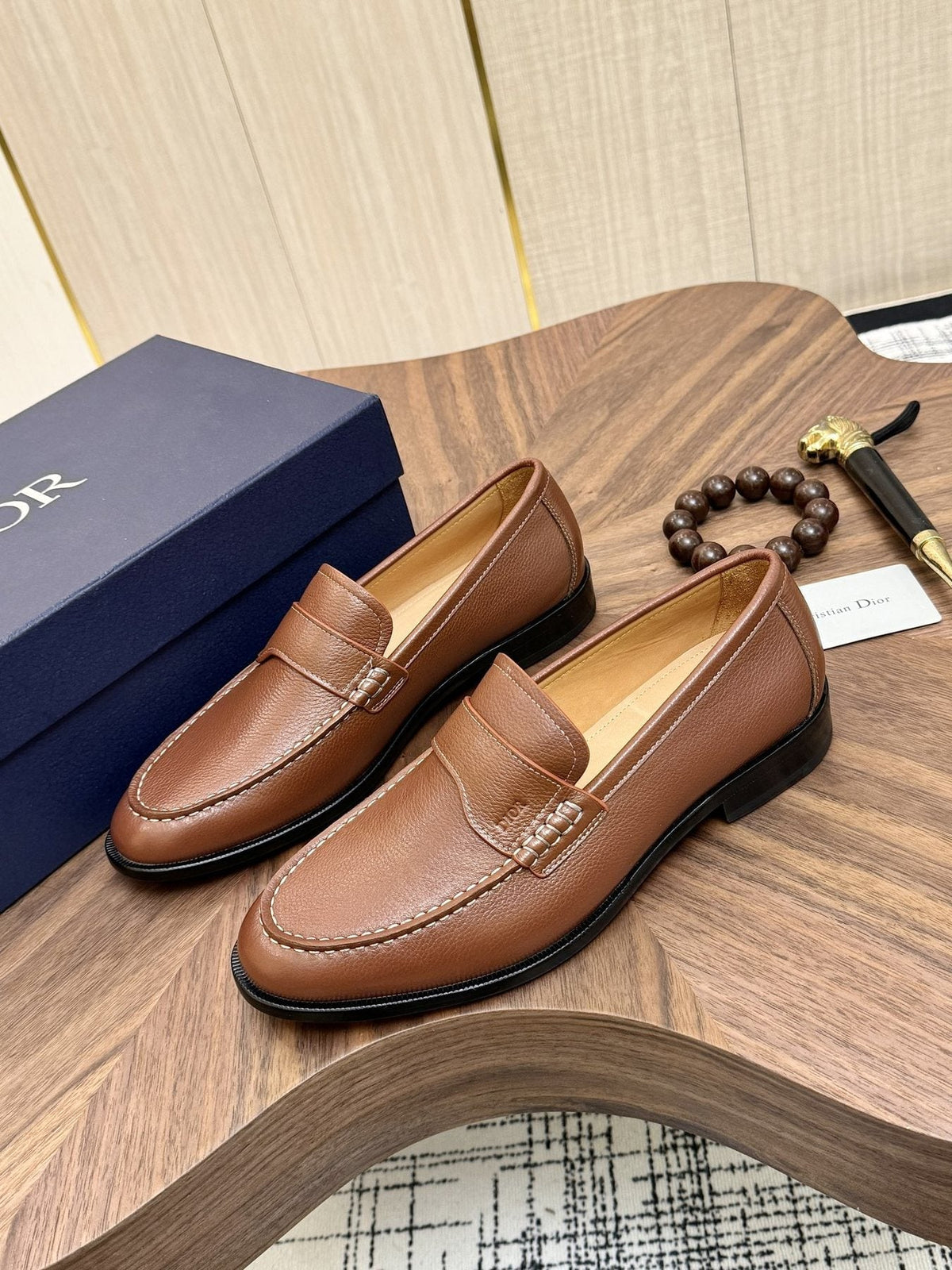 Dior Leather Moc-Toe Loafers — front