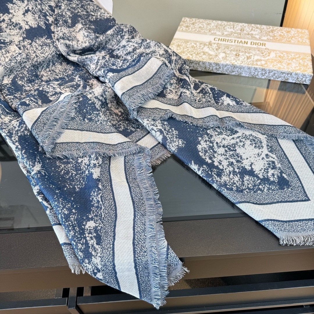 Dior Fringed Animal Print Square Scarf — side