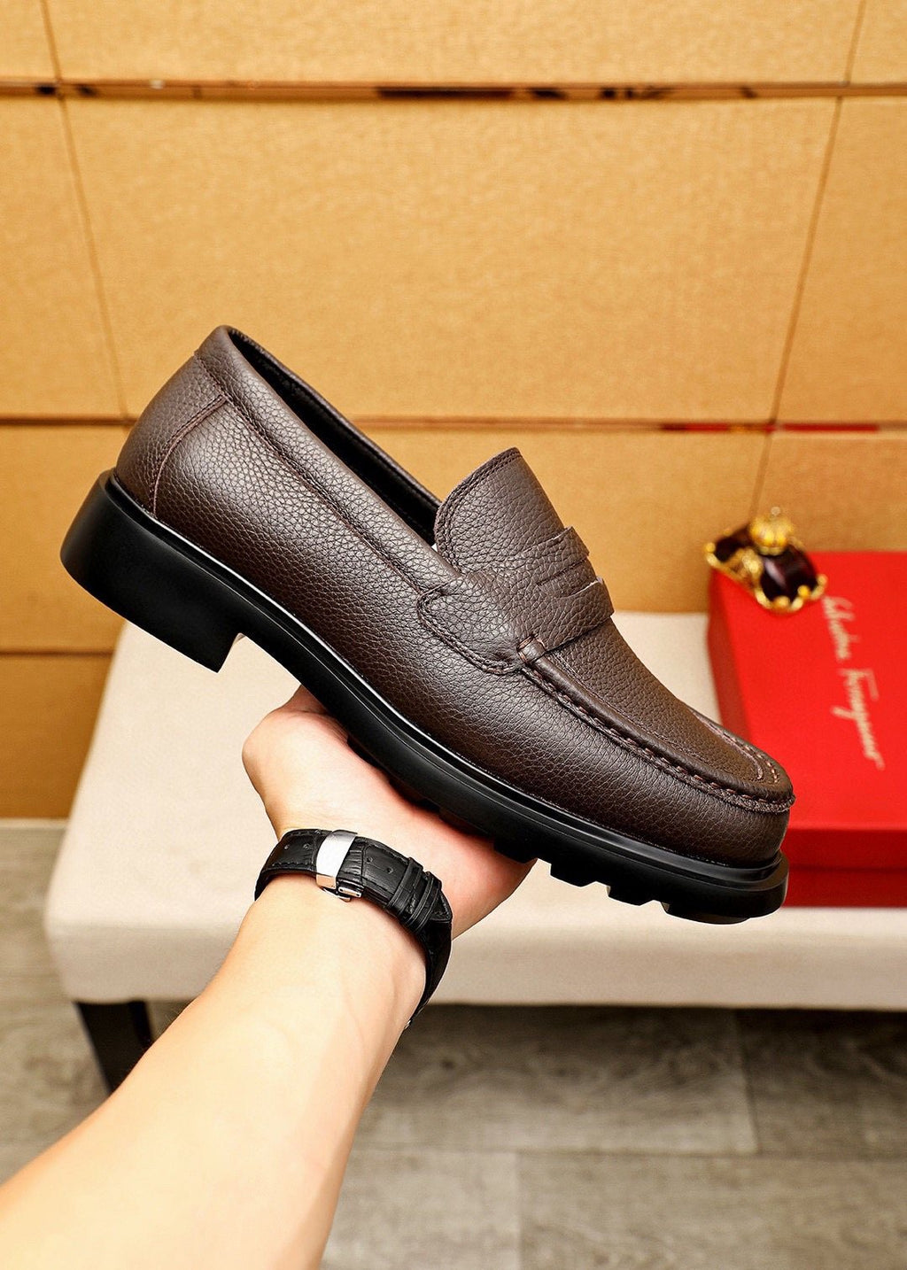 Ferragamo Textured Slip-On Loafers — model