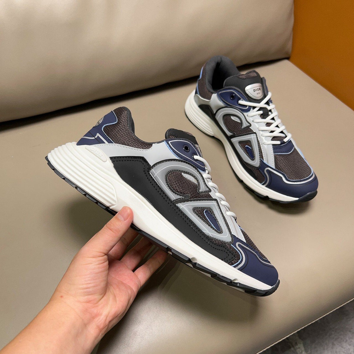 Dior Navy Blue and Charcoal Gray Sneakers — side