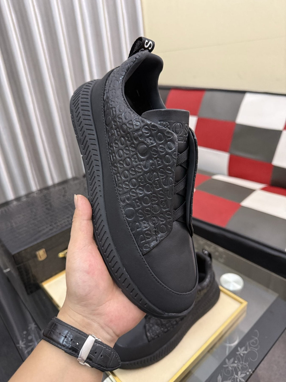 BOSS Textured Slip-On Sneakers — model